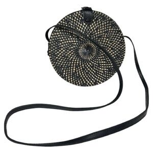 Village Thrive Rattan Round Black Crossbody Bag